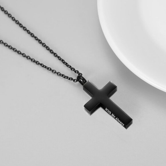 Hypoallergenic Black Cross Cremation Jewelry with Filling Kit - 20" Chain - Picture 6 of 7